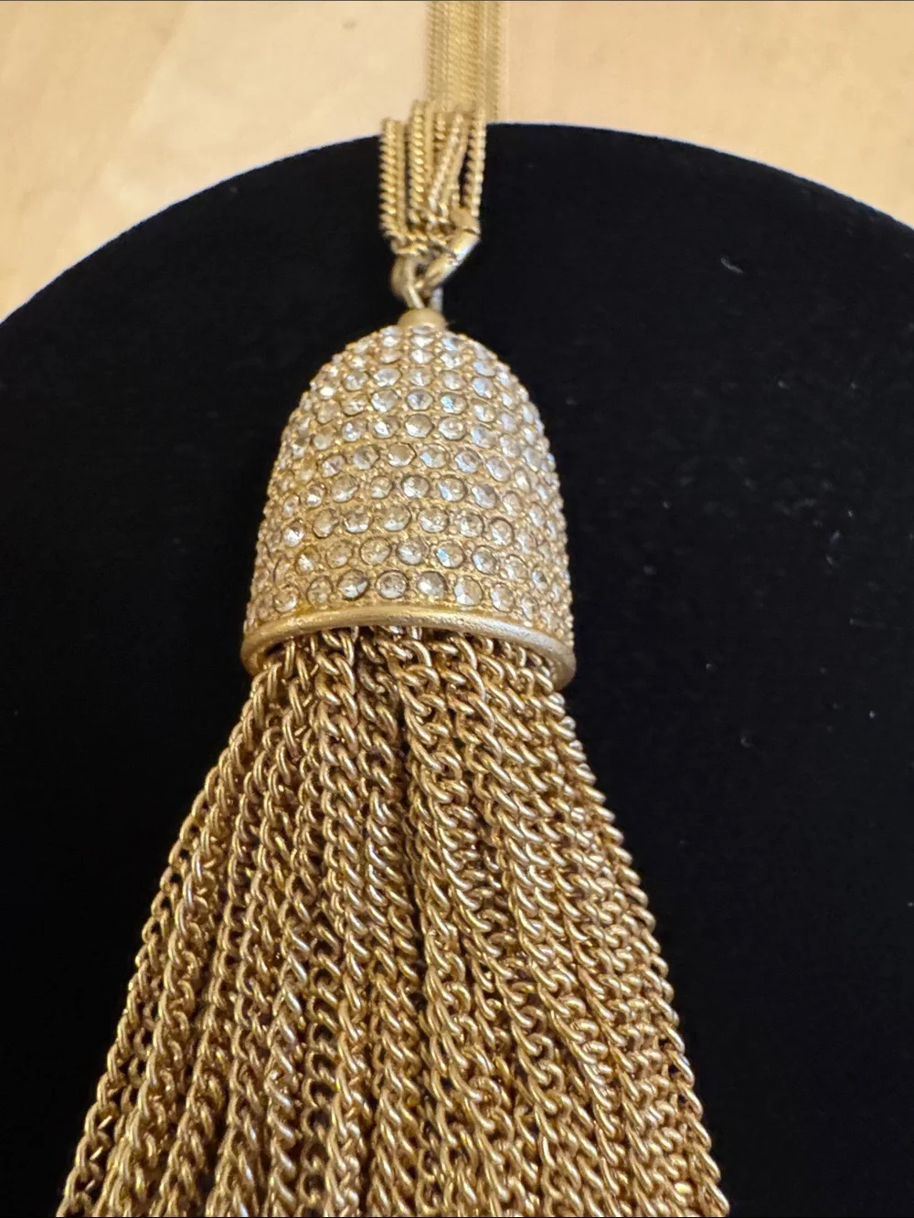Kate Spade Glimmer Shimmer long tassel necklace w/cascading tassel & crystal cap